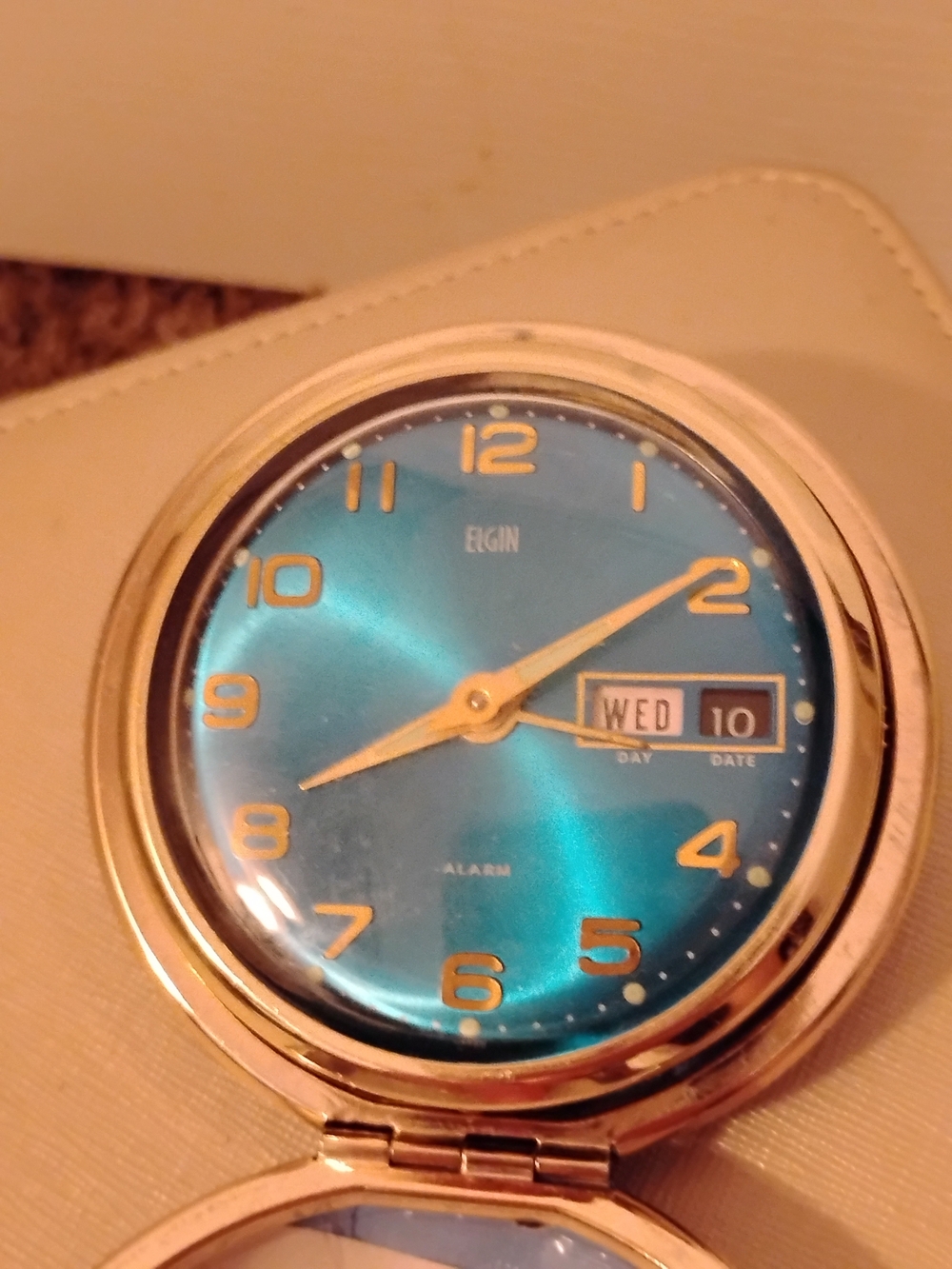 Elgin Men’s Blue Dial Travel Alarm Watch - Gold Tone Case